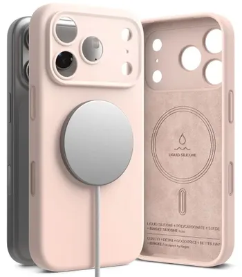 Zdjęcie produktu dla Silikonowe etui magnetyczne Ringke MagSafe do iPhone 17 Pro - różowe