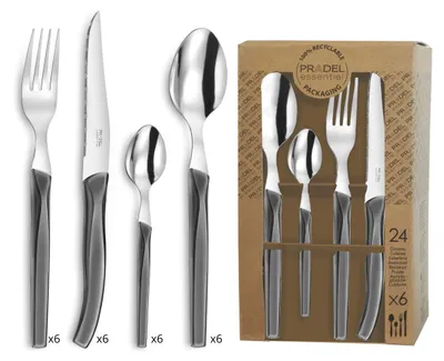 Besteckset 24-teilig, grau, rostfreier Stahl, spülmaschinengeeignet