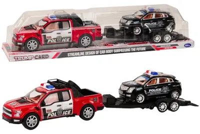 Produktbild von Polizei-Pickup-Truck mit Abschleppwagen-Auflieger, Geländewagen-Polizei-Set