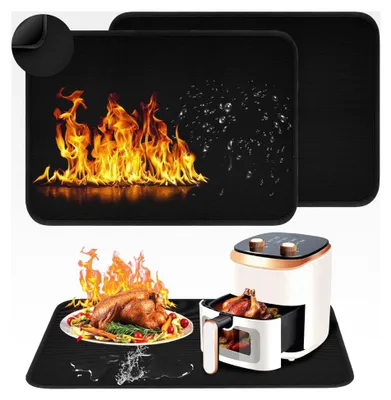 Produktbild von Feuerfeste Unterlage 60 x 80 cm, 2 Stück Hitzebeständige Unterlage, Feuerschutzmatte, Hitzeschutzmatte für Luftfritteuse, Mikrowelle, Küchenarbeitsplatten