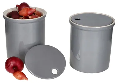 Produktbild von 2x Oskar Vorratsdose M in Grau Zwiebeltopf mit Deckel Aufbewahrungsbox Ton