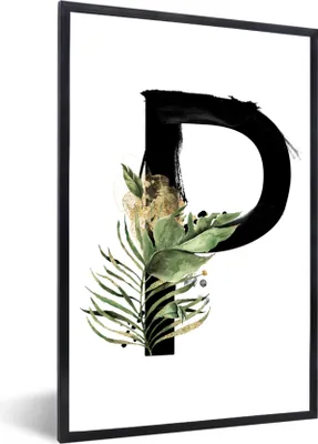 Produktbild von MuchoWow® MuchoWow® Gerahmtes Poster Schwarz - Alphabet - Buchstabe P 20x30 cm - Poster mit zchwarzem Bilderrahmen - Drucken - Bilder Poster im Rahmen