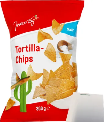 Produktbild von Jeden Tag Tortilla Chips Salz (300g Packung) + usy Block