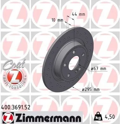 Produktbild von 2x ZIMMERMANN Bremsscheibe 400.3691.52 passend für MERCEDES-BENZ A-Klasse (W176)