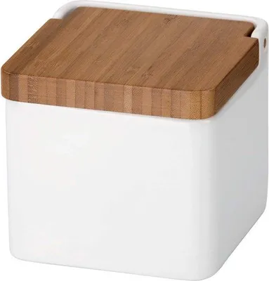 Produktbild von Unyqoos® Vorratsdose für Lebensmittel – Keramikbehälter mit Bambusdeckel, 11 x 11 x 11 cm, ideal für Gewürze, Mehl, Zucker, Tee