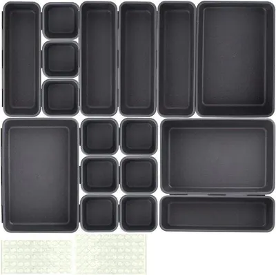 Productafbeelding van Lade Organizer - Opbergsysteem Laden - Alles Opruimen - 17 Delige Set - 3 Maten - Zwart