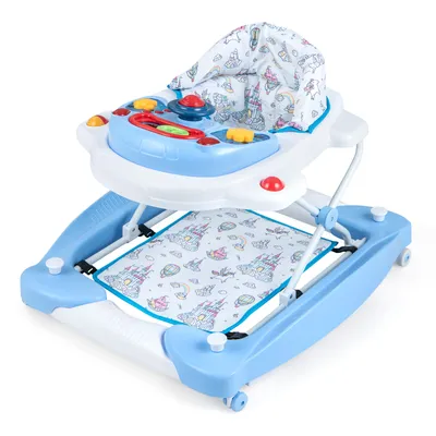 Produktbild von DREAMADE 6-in-1 Baby Aktivitäts-Walker, Aktivitätszentrum mit 3 verstellbaren Positionen, abnehmbarer Musikablage, Schaukelfunktion, 7-14 Monate(Blau)