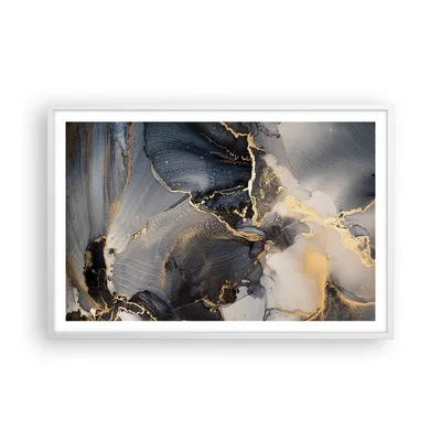 Produktbild von Gerahmtes Poster - Weißer Rahmen - Dunkel Abstraktion Gold - 91,5x61 cm - Wand Bild - Wanddeko - Wandbilder - Kunstposter - Wandposter - Bilderrahmen - Bilder - Kunstdruck - P2WAA91x61-4824