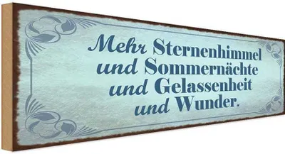 Produktbild von vianmo Holzschild 10x27 cm Mehr Sternenhimmel Sommernächte Spruch Zitat