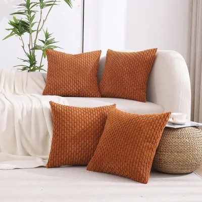 Zdjęcie produktu dla Poszewki na poduszki dekoracyjne, jesienny wzór, tkanina corduroy, kolor rdzawy, 50,8 x 50,8 cm, zestaw 4 sztuki