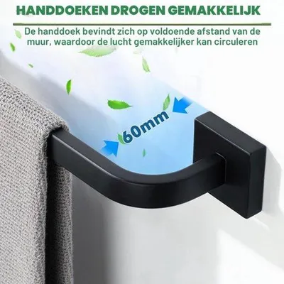 Obrázek produktu pro Držák na ručníky, černý, nástěnný, 40 cm