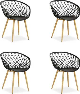Productafbeelding van Set van 4 tuinstoelen met armleuningen, zwarte tuinstoelen, stoelen voor balkon, plastic stoelen, keukenstoelen, outdoor stoelen, terrasstoelen