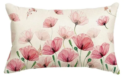 Immagine prodotto di Copertura per cuscino decorativo, 30x50 cm, motivo: papaveri e foglie rosa, 1 pezzo, in poliestere