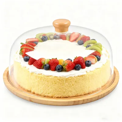 Image de Assiette à gâteau avec couvercle et poignée en bois