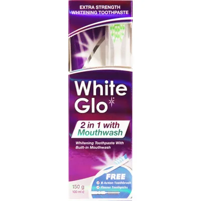 Immagine prodotto di White Glo Dentifricio sbiancante con collutorio 2in1 150g + spazzolino