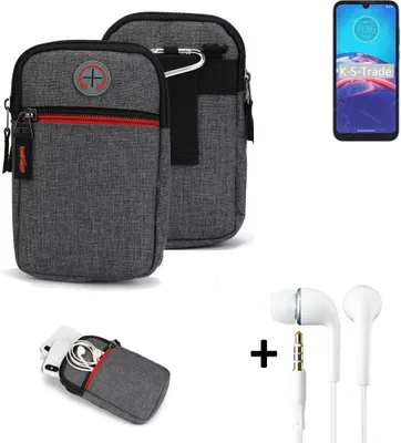 Produktbild von K-S-Trade Gürteltaasche + Kopfhörer kompatibel mit Motorola Moto E6i Handy Tasche Holster Schutz Hülle Handy Hülle grau Zusatzfächer 1x
