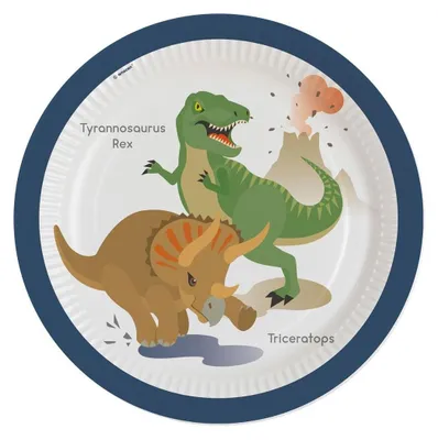 Produktbild von 8 Teller Dinosaurier rund 23cm Papier