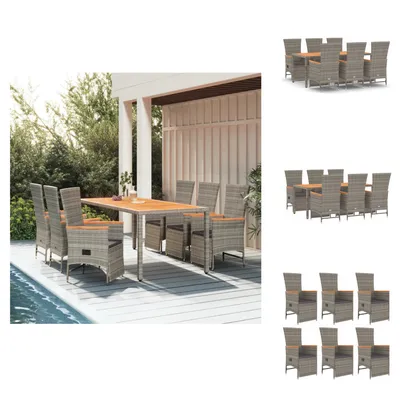 Produktbild von vidaXL 7-tlg. Garten-Essgruppe mit Kissen Grau Poly Rattan -  Gartenstühle