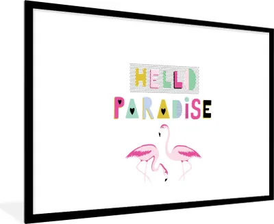 Produktbild von MuchoWow® Gerahmtes Poster Flamingo - Rosa - Weiß 90x60 cm - Poster mit Schwarzem Bilderrahmen Wandposter Rahmen Foto Bilder - Wanddekoration - Fotos