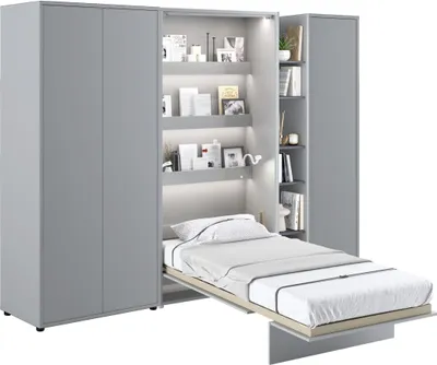 Produktbild von Wohnwand mit Schrankbett Bed Concept 90x200 Lenart Kleiderschrank Regalschrank Regal Led Beleuchtung Grau/Graphit