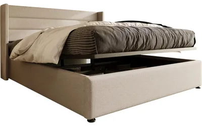 Immagine prodotto di Letto imbottito - 160x200 cm - Con spazio contenitore ad apertura idraulica - Testiera imbottita - Struttura a listelli in legno - Tessuto in lino - Colore beige