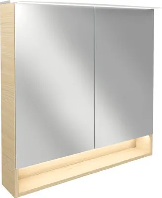 Zdjęcie produktu dla FACKELMANN Szafka z lustrem LED B.STYLE / Szafka łazienkowa z zawiasami typu soft-close / Wymiary (szer. x wys. x gł.): ok. 80 x 81,2 x 15,3 cm / Wysokiej jakości szafka z lustrem i oświetleniem / Korpus: jasnobrązowy