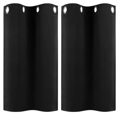 2er-Set blickdichte Polyester-Vorhänge mit Ösen, Schwarz, 90x74 cm