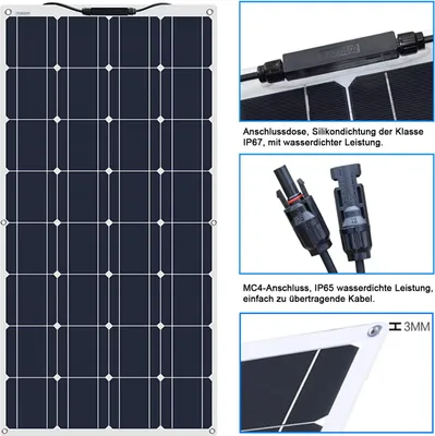 Produktbild von 200W Flexibel Solarpanel Solarmodul Monokristallin Wohnmobil Camping Wohnwagen