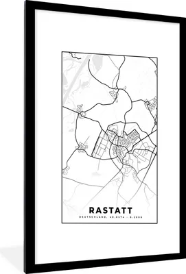 Produktbild von MuchoWow® Gerahmtes Poster Stadtplan - Rastatt - Karte 60x90 cm - Poster mit Schwarzem Bilderrahmen Wandposter Rahmen Foto Bilder - Dekoration - Wandposter Wohnzimmer - Hochwertig