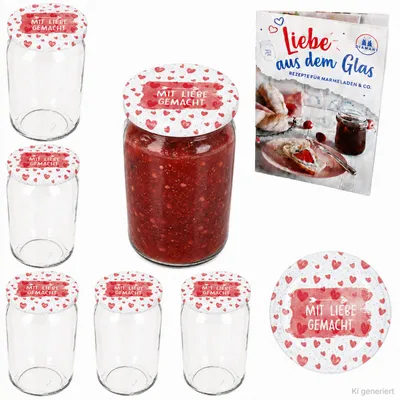 Produktbild von 6er Set Sturzglas 720ml Einmachglas Mit Liebe gemacht Deckel Heft