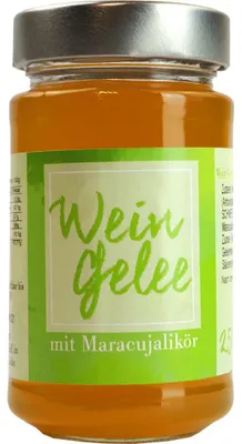 Produktbild von Wein-Gelee Maracuja-Likör hausgemacht mit Maracuja-Likör Vegan 250g