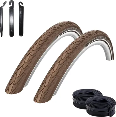Produktbild von 2 x Schwalbe Road Cruiser Coffee Reflex Fahrradreifen Decke 42-622 (28 x 1.60) + 2 Schwalbe AV17 Schläuche inkl. 3 Reifenheber