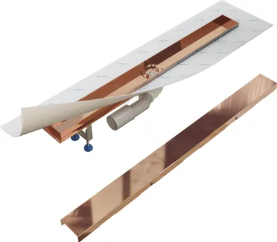 Produktbild von Aquabad PVD beschichtete Edelstahl Duschrinne in Roségold 60 cm, inkl. Viega Siphon und Blende, Abgang waagerecht Mitte
