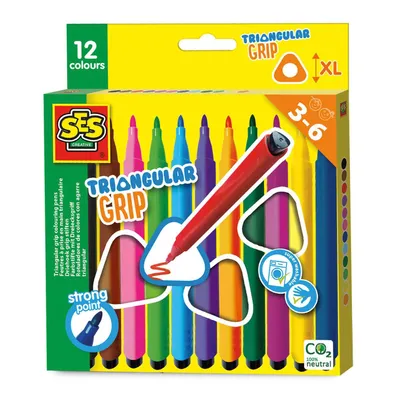 Produktbild von SES Creative 14696 Dreikant Filzstifte - Ergonomische Malstifte für Kinder ab 3 Jahren, 12 Stück(e), Mehrfarbig, 3 Jahr(e), Rundspitze, Karton, Kind