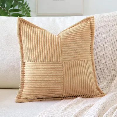 Zdjęcie produktu dla Poszewka na poduszkę z tkaniny corduroy, 40x40 cm, miękka, jasnobrązowa, idealna do salonu i sypialni