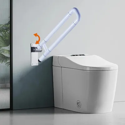 Produktbild von Klappbarer Badezimmer Haltegriff - Wandmontierte Toilettenstütze - Edelstahl - 226 kg Tragkraft - Sicherheitsgriff für Senioren - Weiß