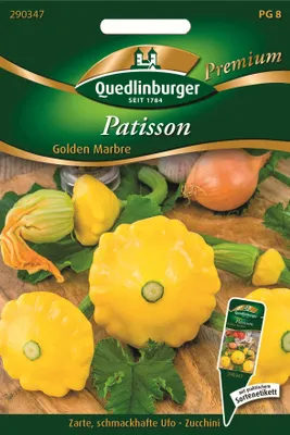 Produktbild von Patissonzucchini Golden Marbre | Zucchinisamen von Quedlinburger