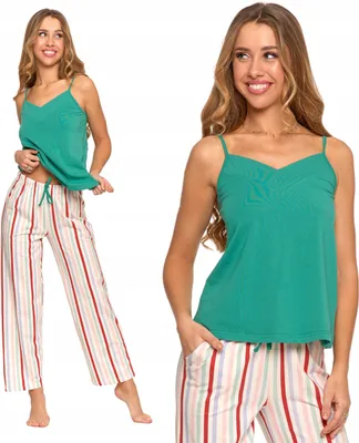 Produktbild von DAMEN-PYJAMAS Schlichtes T-Shirt-Oberteil mit Trägern Lange Hose MORAJ M