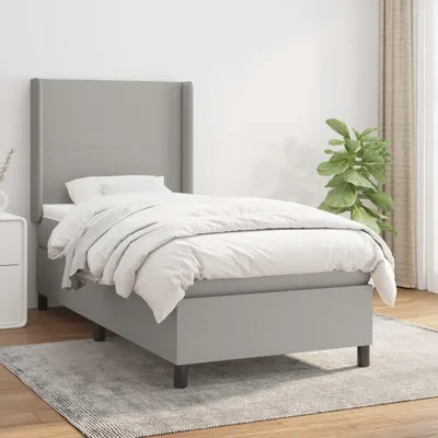 Produktbild von vidaXL Boxspringbett mit Matratze Hellgrau 90x200 cm Stoff - Boxspringbett - Boxspringbetten - Bett - Schlafzimmermöbel