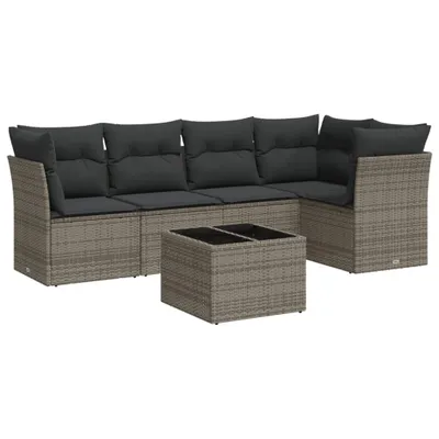 Produktbild von 6-tlg. Garten-Sofagarnitur mit Kissen Grau Poly Rattan