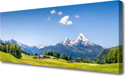 Produktbild von Tulup Leinwand-Bilder 125x50 Wandbild Canvas Kunstdruck Felder Baum Gebirge Landschaft