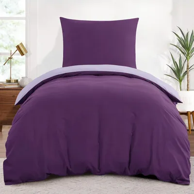 Zdjęcie produktu dla Komplet pościeli 155x220 cm, 2-częściowy, fioletowy/lawendowy, mikrofibra. Dwustronna pościel z zamkiem błyskawicznym