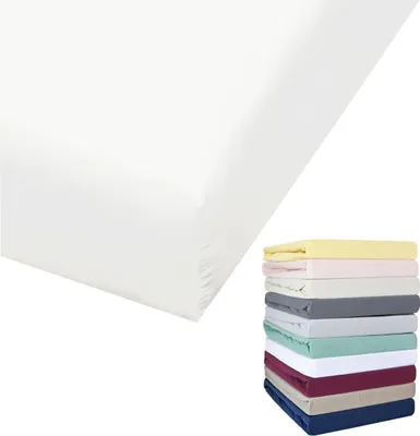 Produktbild von Bierbaum Jersey Spannbettlaken 27cm Steghöhe 90x190-100x200 / 140-160x200 / 180-200x200 cm Grau Gelb Weiß Grün Blau, Farbe:Weiß, Größe:100x200cm Spannbettlaken