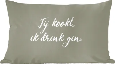 Produktbild von MuchoWow® Zierkissen Sofakissen Wohnzimmer Dekokissen 60x40 cm Sprichwörter - Du kochst, ich trinke Gin - Zitate - Kopfkissen - Polster mit Foto