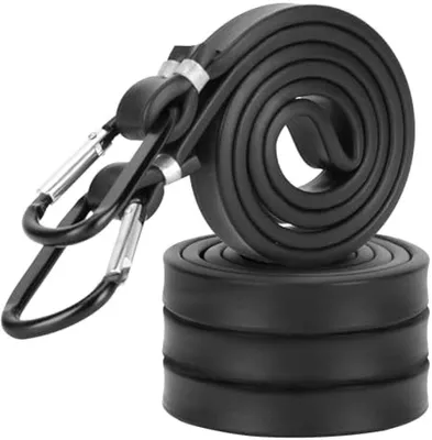 Produktbild von PolkaHome® 4x Schwarze elastische Spannbänder mit Karabinerhaken – Gepäckbinder für Auto, Fahrrad & Camping – 110 cm, bis 150 kg
