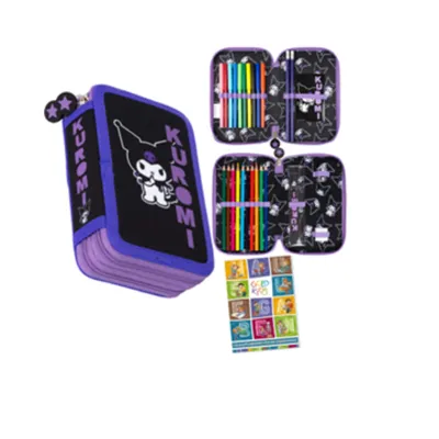 Produktbild von Goldkids - Federmäppchen 2 Fächer - Mäppchen für Mädchen und Jungen - Federmappe 2-Fach Federtasche Gefüllte Schüleretui Schulmäppchen - Kuromi