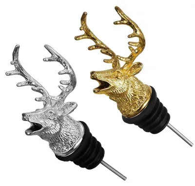 Weinbelüfter 2er Set, Hirschkopf-Ausgießer, Gold & Silber