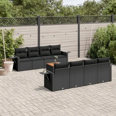 Produktbild von 9-tlg. Garten-Sofagarnitur mit Kissen Schwarz Poly Rattan 3256811