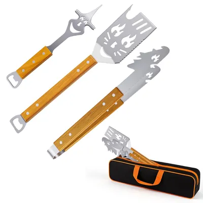 Zdjęcie produktu dla Spatula do grilla 8-w-1 z drewnianym uchwytem, idealna do grillowania