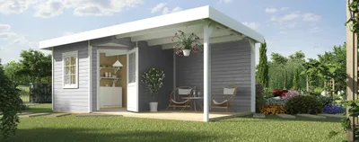 Produktbild von weka Komfort Designhaus 213 Plus B Gr.2 grau, Farbe:grau, Dachform:Flachdach